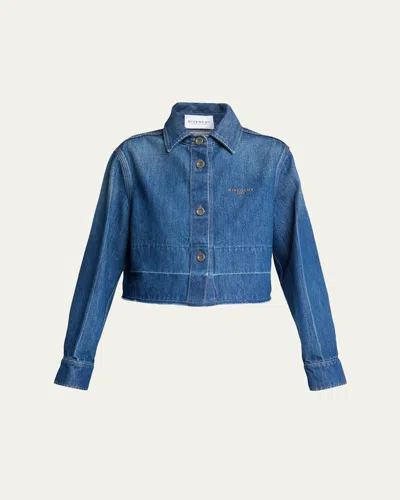 Givenchy Cropped Raw-edge Cotton Denim Jacket In Blue