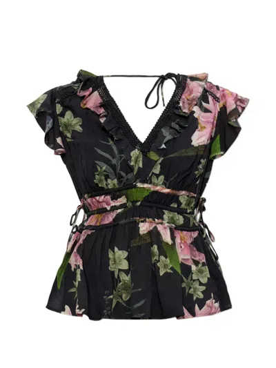 Allsaints Canto Floral Side Tie Tiered Ruffle Trim Top In Multi