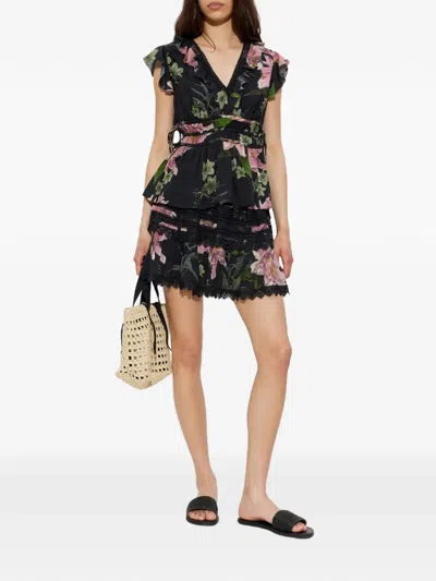 Allsaints Canto Floral Side Tie Tiered Ruffle Trim Top In Multi