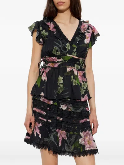 Allsaints Canto Floral Side Tie Tiered Ruffle Trim Top In Multi