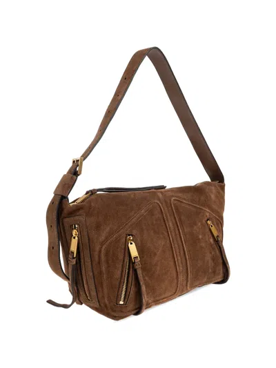Allsaints Zippered Shoulder Bag In Brown