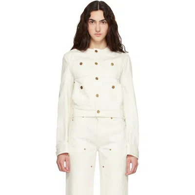Balmain Off-white Patch-pocket Denim Jacket In White