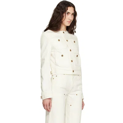 Balmain Off-white Patch-pocket Denim Jacket In White