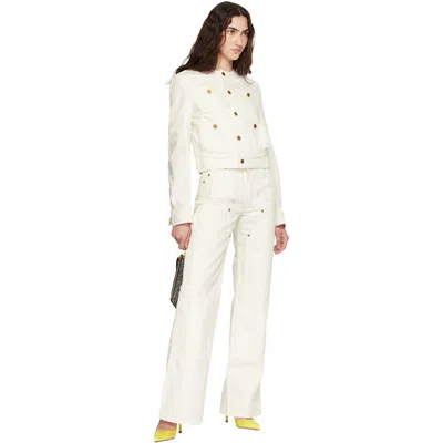 Balmain Off-white Patch-pocket Denim Jacket In White