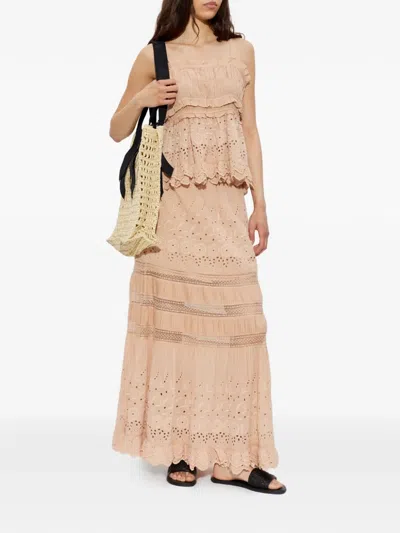 Allsaints Womens Plaster Pink Camille Embroidered Woven Maxi Skirt In Brown