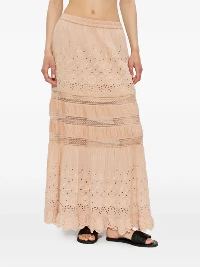 Allsaints Womens Plaster Pink Camille Embroidered Woven Maxi Skirt In Brown