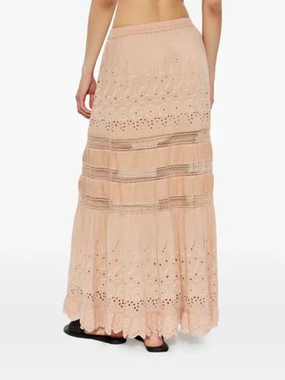 Allsaints Womens Plaster Pink Camille Embroidered Woven Maxi Skirt In Brown