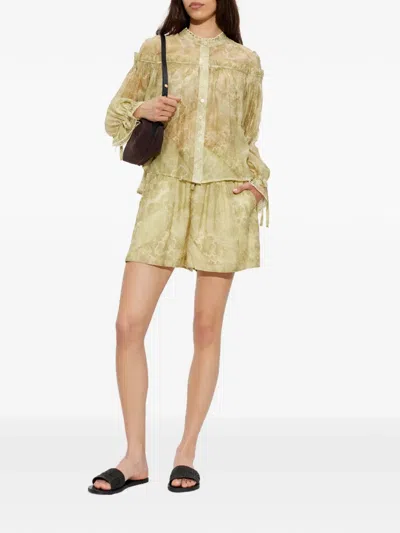 Allsaints Womens Joanne Gold Gr Delphine Graphic-print Woven Shirt In Brown