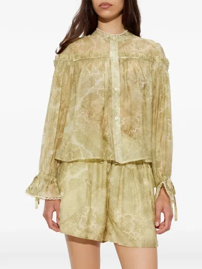 Allsaints Womens Joanne Gold Gr Delphine Graphic-print Woven Shirt In Brown