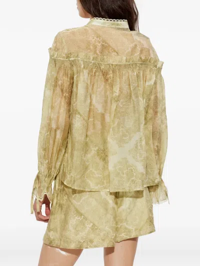 Allsaints Womens Joanne Gold Gr Delphine Graphic-print Woven Shirt In Brown