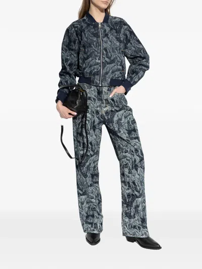 Allsaints Blake Horse Jacquard Denim Jeans In Gray