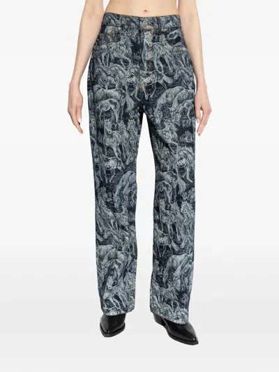Allsaints Blake Horse Jacquard Denim Jeans In Gray