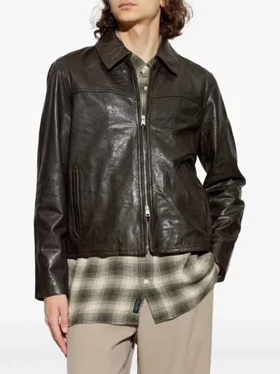Allsaints Tune Regular Fit Leather Jacket In Brown