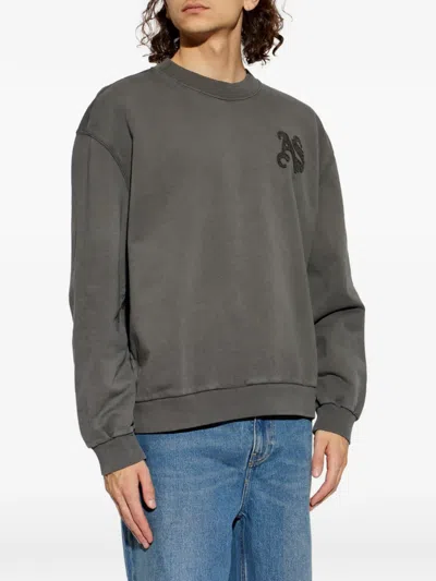 Allsaints Mens Washed Black Insignia Logo-embroidered Cotton Sweatshirt Xxl In Gray