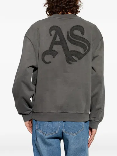 Allsaints Mens Washed Black Insignia Logo-embroidered Cotton Sweatshirt Xxl In Gray