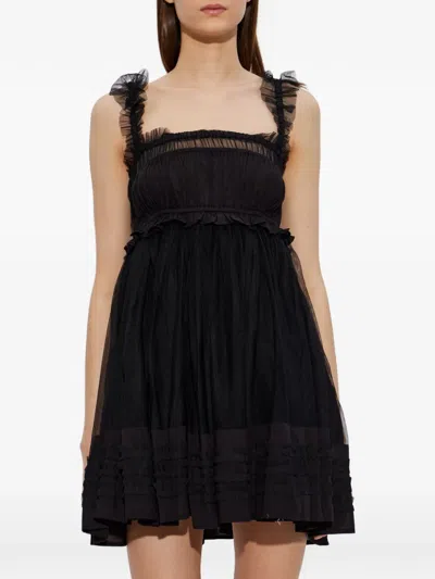 Allsaints Polyester Angela Gathered Frill Mini Dress In Black