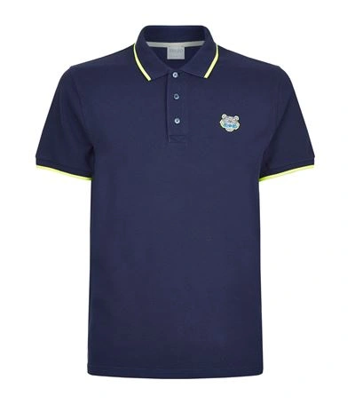 Kenzo Cotton Piqué Polo With Contrasting Trim, Blue/yellow In Navy