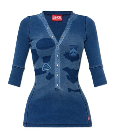 Diesel Henley Top With Shadow-patch Effects In Blue
