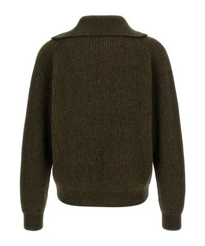 Jil Sander Green Half Zip Sweaters In Green
