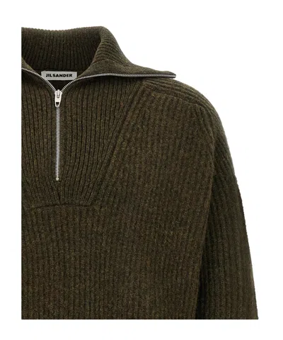 Jil Sander Green Half Zip Sweaters In Green