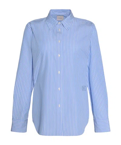Calvin Klein Light Blue Vertical Striped Poplin Shirt With Classic Collar