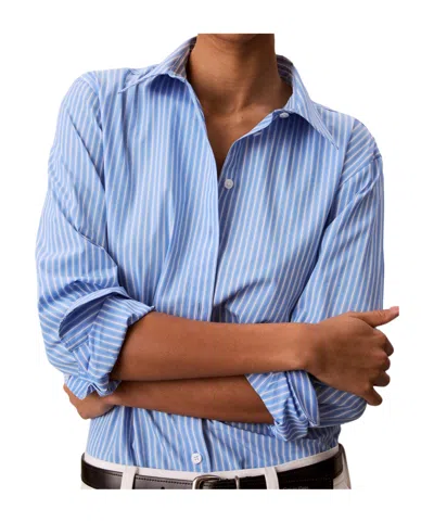 Calvin Klein Light Blue Vertical Striped Poplin Shirt With Classic Collar