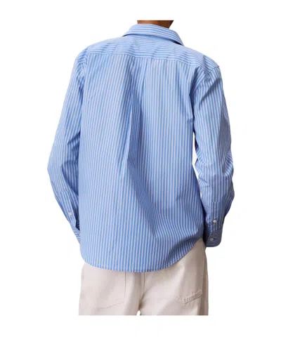 Calvin Klein Light Blue Vertical Striped Poplin Shirt With Classic Collar