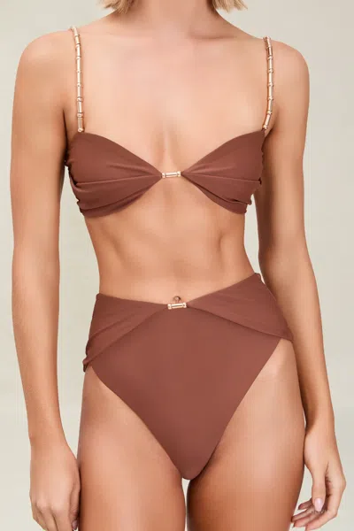 Devon Windsor Evalina Gold-tone-hardware Bikini Bottoms In Brown