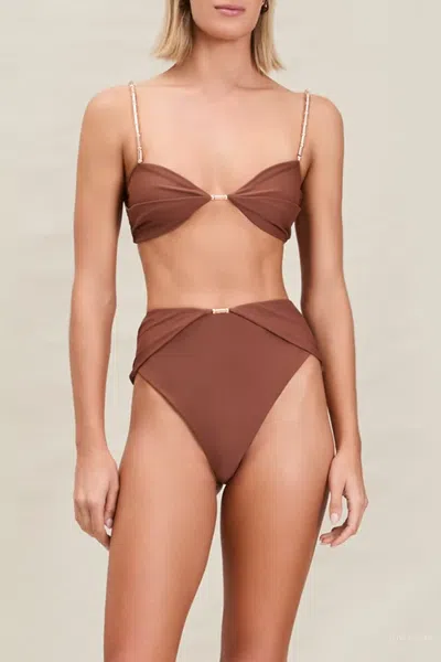 Devon Windsor Evalina Gold-tone-hardware Bikini Bottoms In Brown