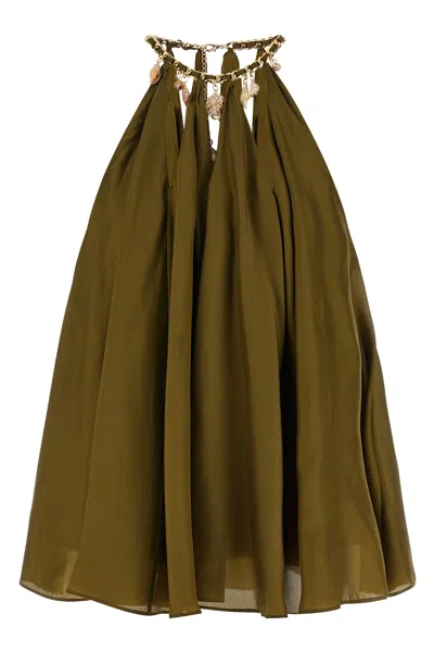 Zimmermann Womens Olive Mahon Chain Neck Silk Blouse Xl In Green