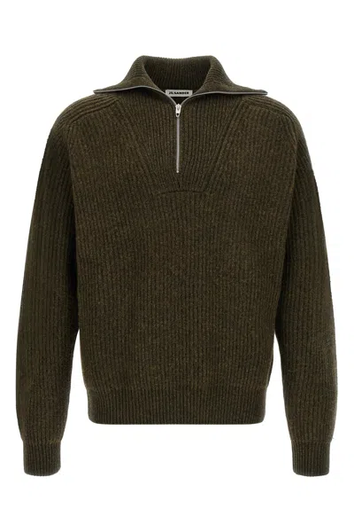 Jil Sander Green Half Zip Sweaters In Green