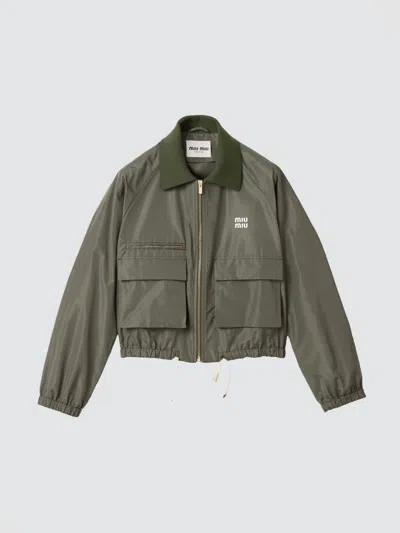 Miu Miu Technical Fabric Tailored Blouson Jacket In Green