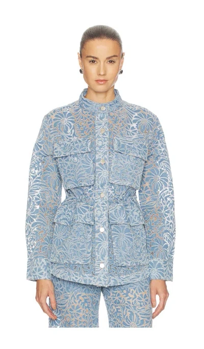 Veronica Beard Lane Sheer Floral Denim Jacket In Blue