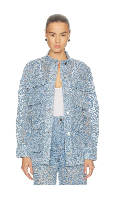 Veronica Beard Lane Sheer Floral Denim Jacket In Blue