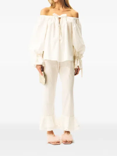 Sleeper Cha-cha Billowy-sleeves Blouse In White