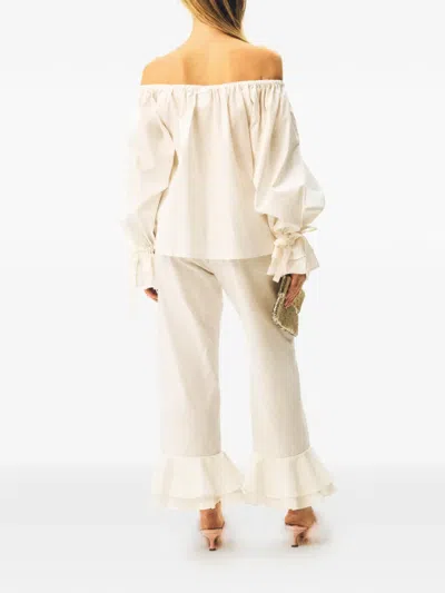 Sleeper Cha-cha Billowy-sleeves Blouse In White