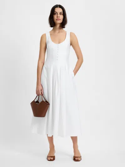 French Connection Pleated Sleeveless Sateen Midi Dress In White