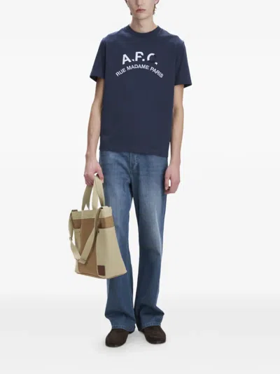 A.p.c. Cotton Crew Neck Short Sleeve T-shirt In Blue