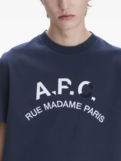 A.p.c. Cotton Crew Neck Short Sleeve T-shirt In Blue