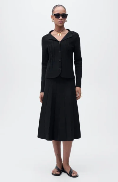 Mango Knit Jacket With Lapel Collar In Black