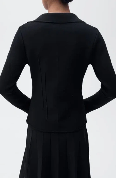 Mango Knit Jacket With Lapel Collar In Black