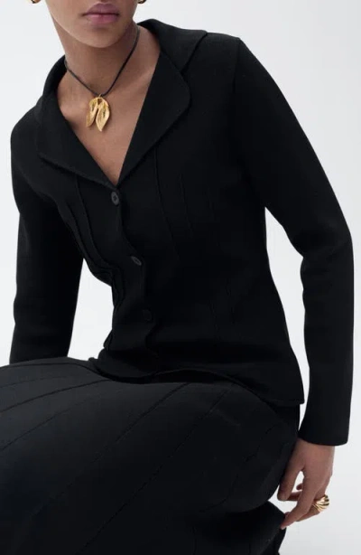Mango Knit Jacket With Lapel Collar In Black