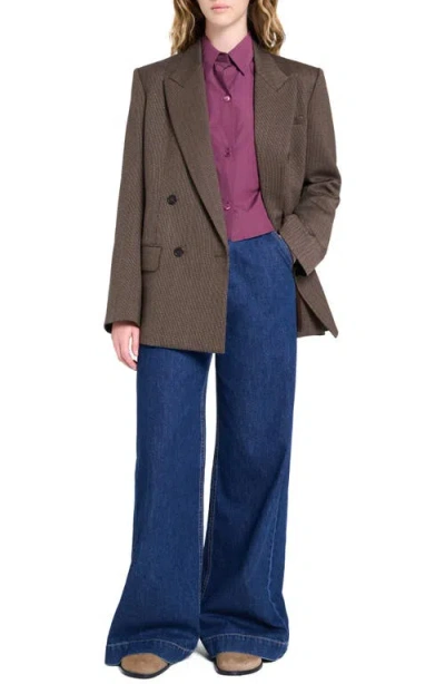 Twp Harper Wool Blend Double Breasted Blazer In Brown