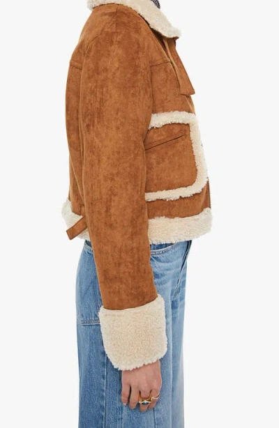 Mother The On Thin Ice Faux Suede Faux Shearling Trim Jacket In Brown