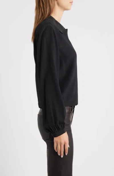 Frame Prim Silk Button-up Shirt In Black
