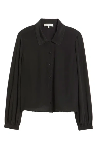 Frame Prim Silk Button-up Shirt In Black
