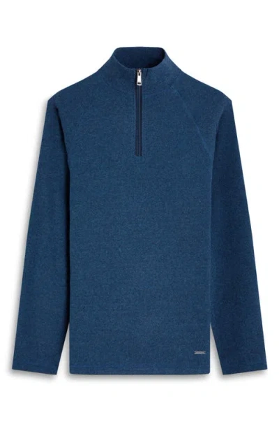 Bugatchi Brushed Cotton Blend Quarter Zip Pullover In Blue