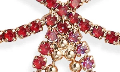 Open Edit Stone Crystal Bow Drop Earrings In Red