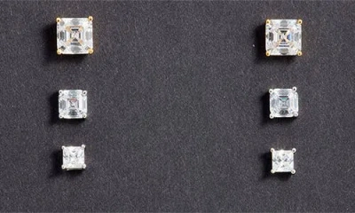 Nordstrom 3-pack Cubic Zirconia Square Stud Earrings In Metallic