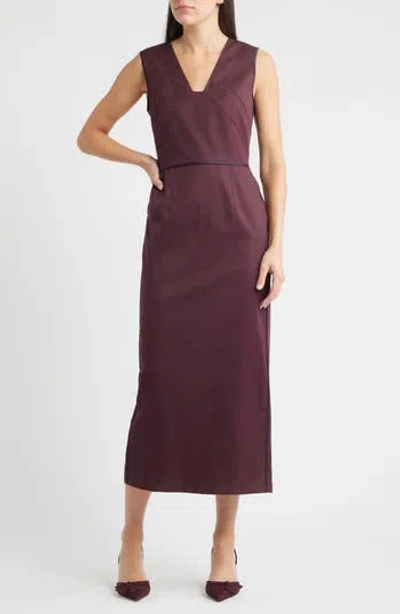 Hugo Boss Boss Drumialdan Virgin Wool Midi Sheath Dress In Burgundy